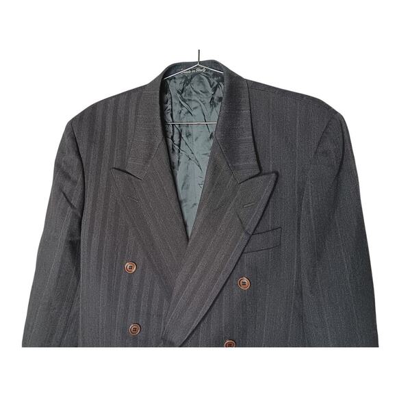 Valentino Uomo Men's Gray Stripe Double-Breasted Wool Suit Jacket Blazer Sz 38 - Picture 7 of 16